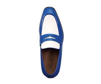 Amali Royal Elegance Two Tone Penny Loafers Men’s Leather Royal Blue and White