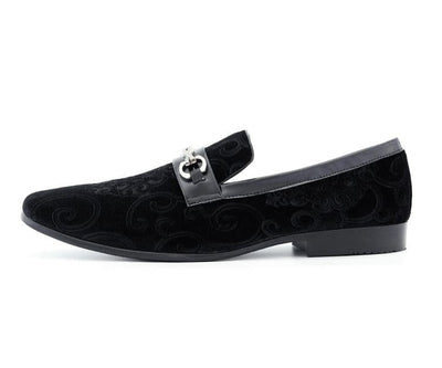 Amali Throne Black Men’s Velvet Slip On Loafers
