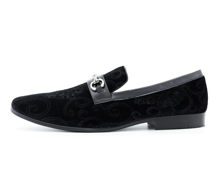 Amali Throne Black Men’s Velvet Slip On Loafers