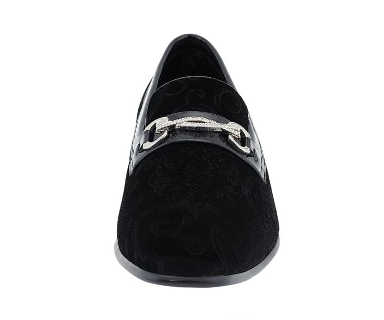 Amali Throne Black Men’s Velvet Slip On Loafers
