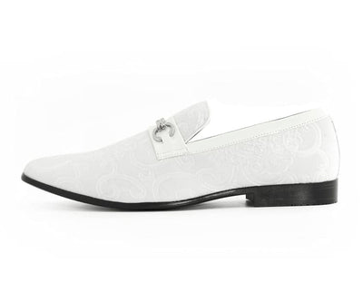 Amali Throne Men’s White Velvet Leather Loafers with Paisley Pattern