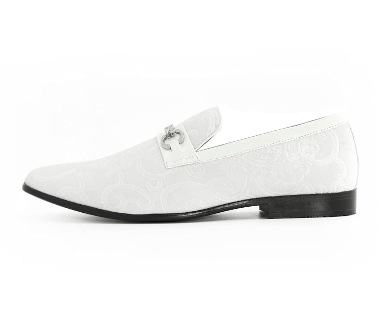Amali Throne Men’s White Velvet Leather Loafers with Paisley Pattern