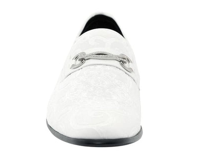 Amali Throne Men’s White Velvet Leather Loafers with Paisley Pattern
