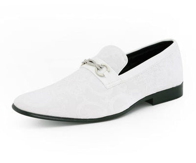 Amali Throne Men’s White Velvet Leather Loafers with Paisley Pattern