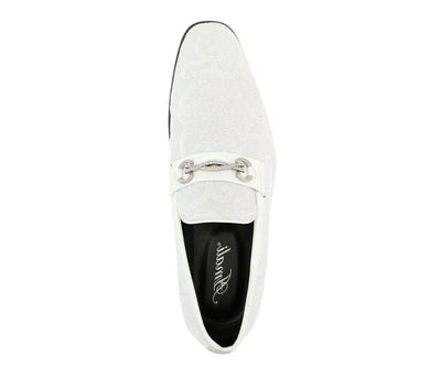 Amali Throne Men’s White Velvet Leather Loafers with Paisley Pattern