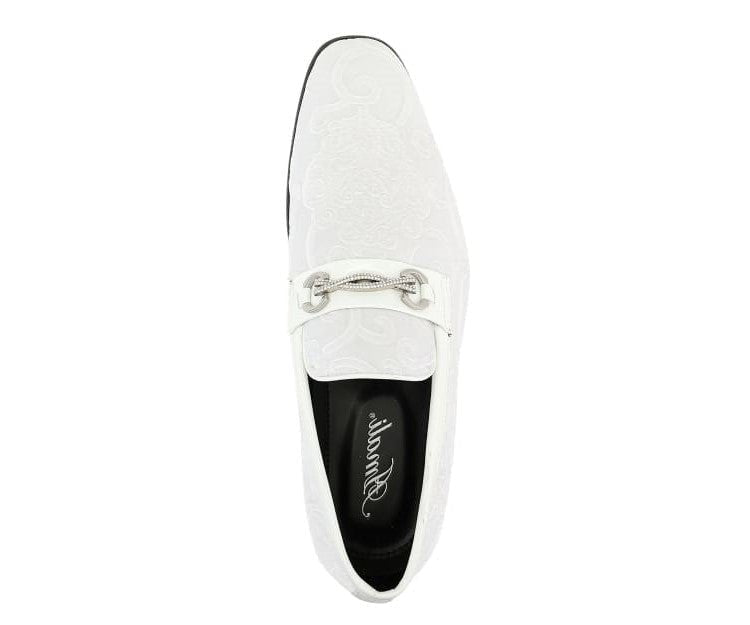 Amali Throne Men’s White Velvet Leather Loafers with Paisley Pattern