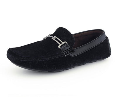 Amali Velvet Elegance Black Floral Driving Moccasins Men's Velvet
