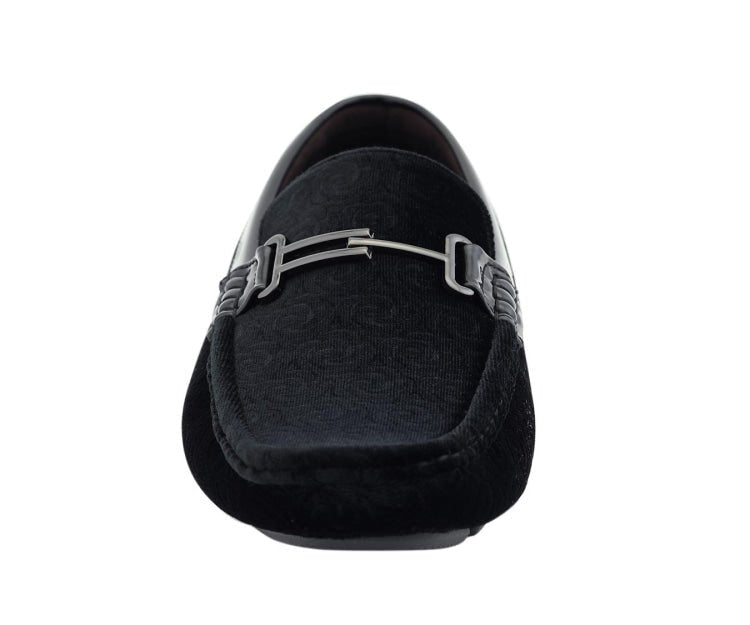 Amali Velvet Elegance Black Floral Driving Moccasins Men's Velvet