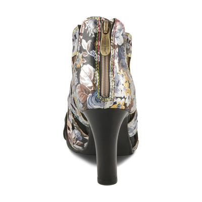 L'Artiste Amora cutout sandal in Black Multi, rear view showing back zipper