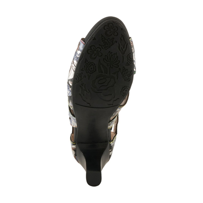 L'Artiste Amora cutout sandal in Black Multi, bottom view of outsole