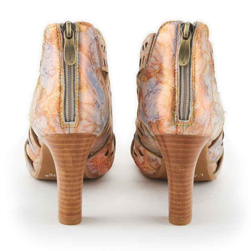 L'Artiste Amora cutout sandals in Bronze Multi, rear view showing back zippers