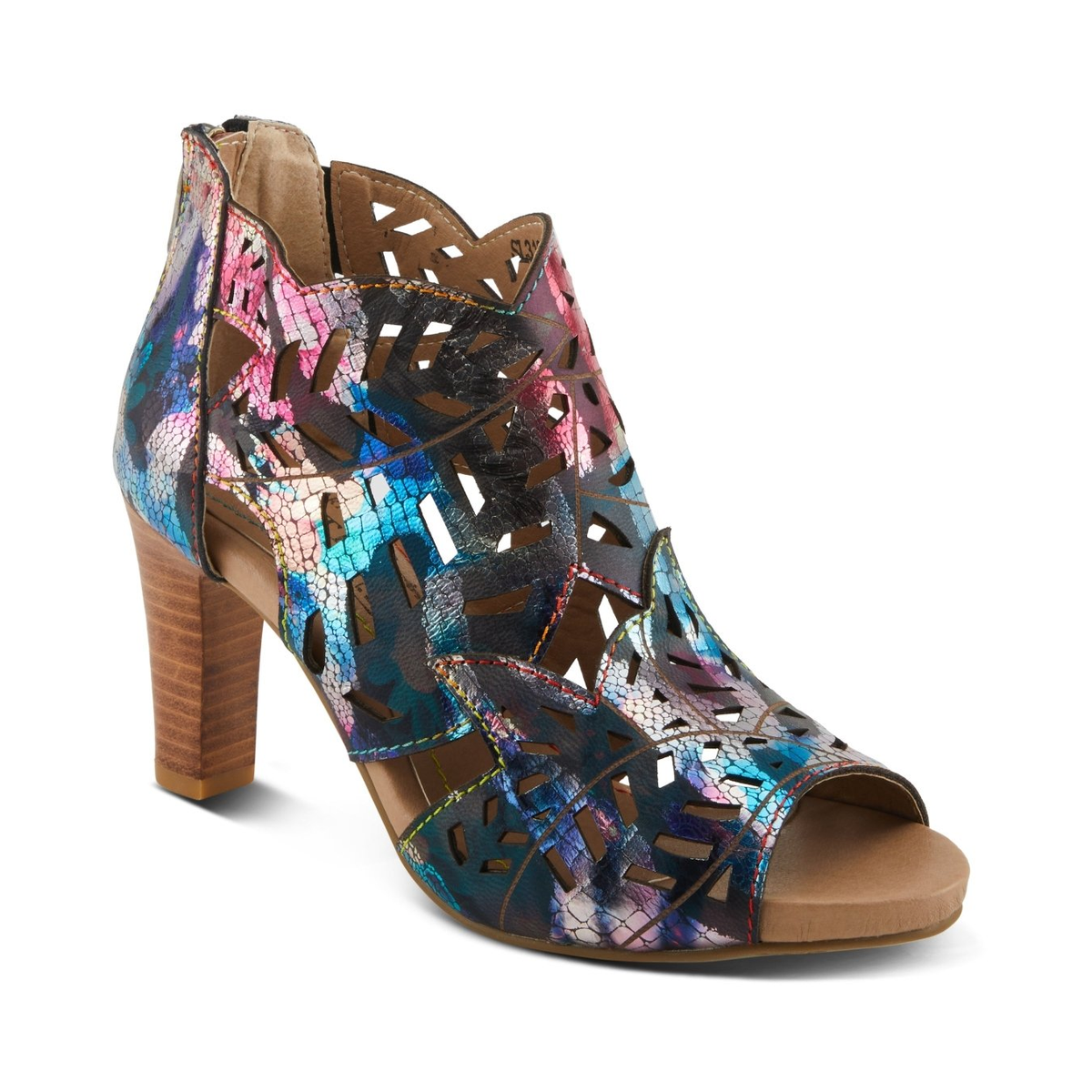 L'Artiste Amora cutout sandal in Fuchsia Multi, front three-quarter view