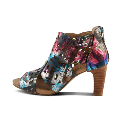 L'Artiste Amora cutout sandal in Fuchsia Multi, left-facing side profile