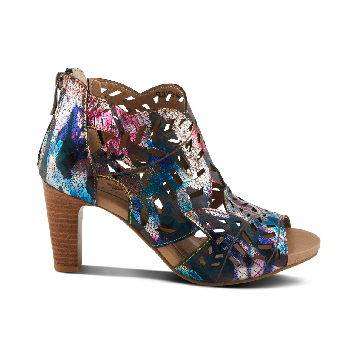 L'Artiste Amora cutout sandal in Fuchsia Multi, right-facing side profile
