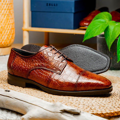 Zelli Italia Men's 21-532-CGM ANDREA Crocodile Lace Up, Cognac
