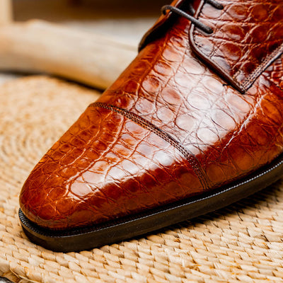 Zelli Italia Men's 21-532-CGM ANDREA Crocodile Lace Up, Cognac