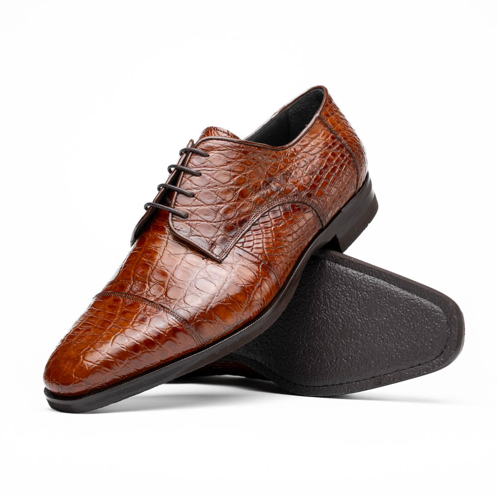 Zelli Italia Men's 21-532-CGM ANDREA Crocodile Lace Up, Cognac