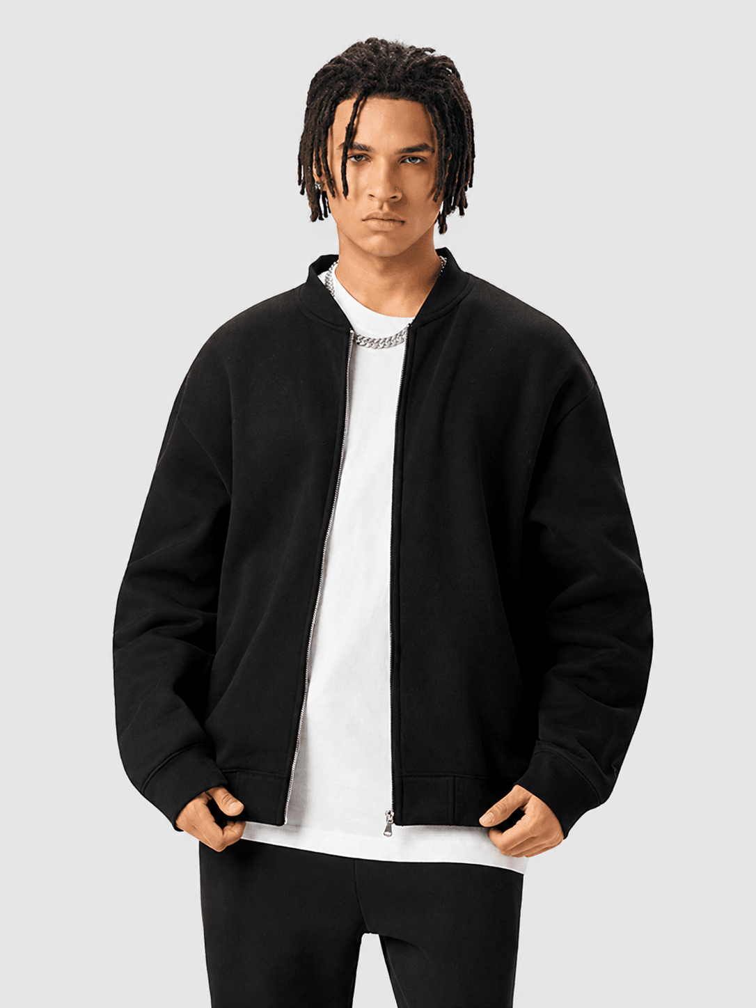 Apollo Moda  Apollo Black Fleece Zip-Up Baseball Jacket – main view