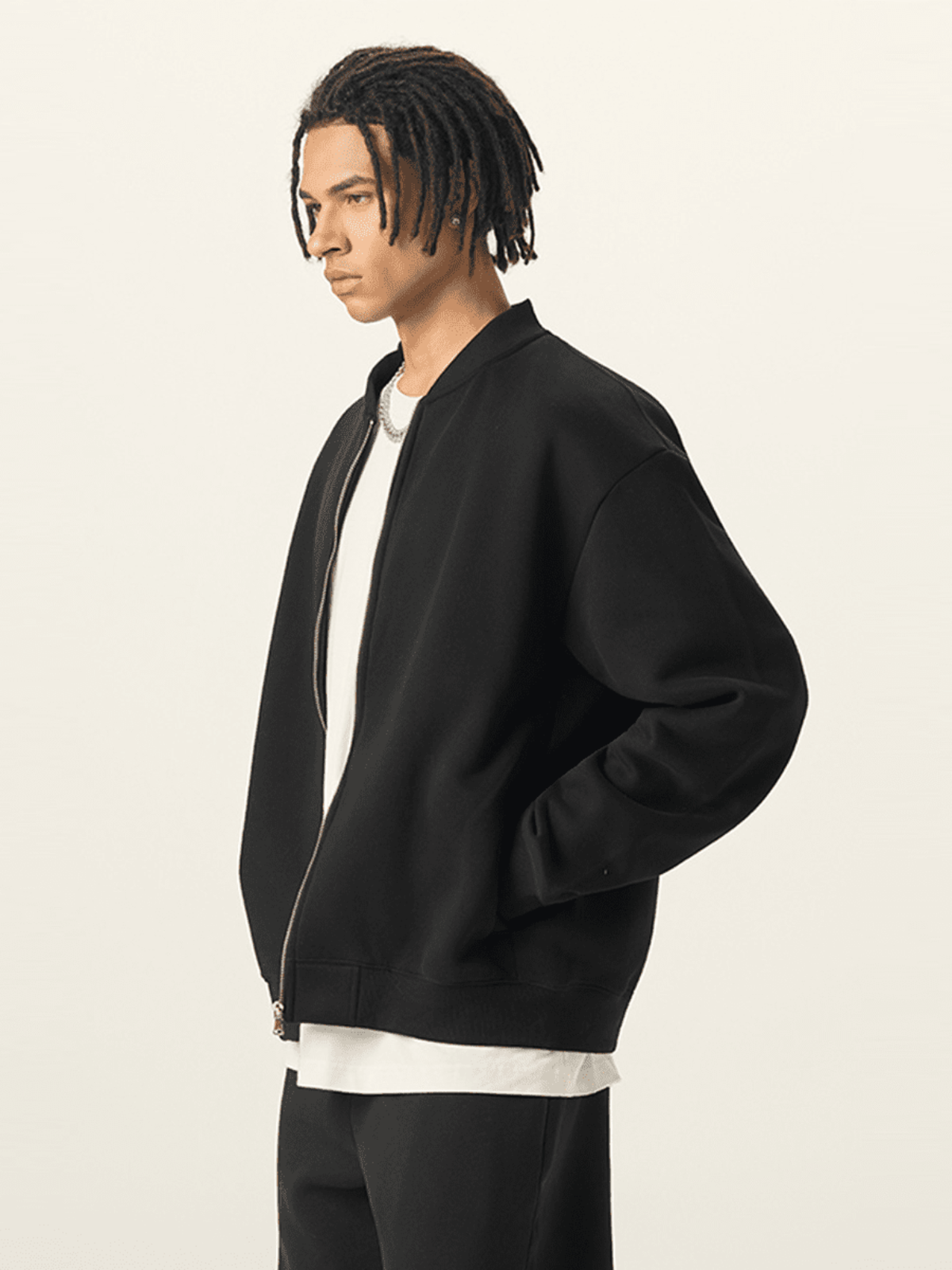 Apollo Moda  Apollo Black Fleece Zip-Up Baseball Jacket – product view 3