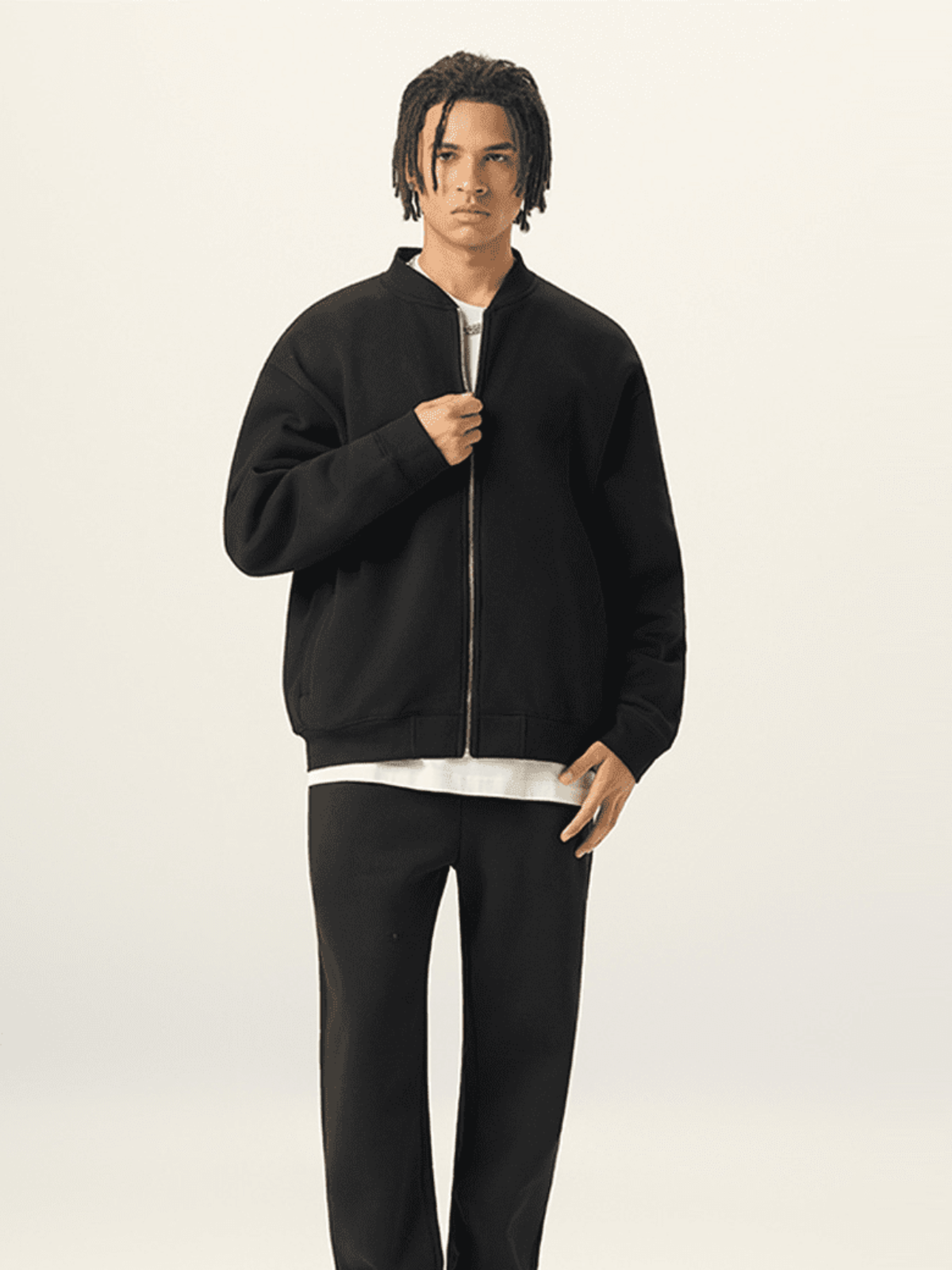 Apollo Moda  Apollo Black Fleece Zip-Up Baseball Jacket – product view 5