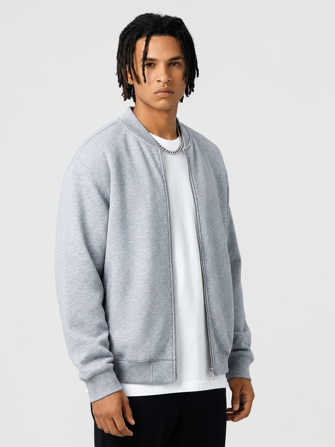 Apollo Moda  Apollo Grey Fleece Zip-Up Baseball Jacket – main view
