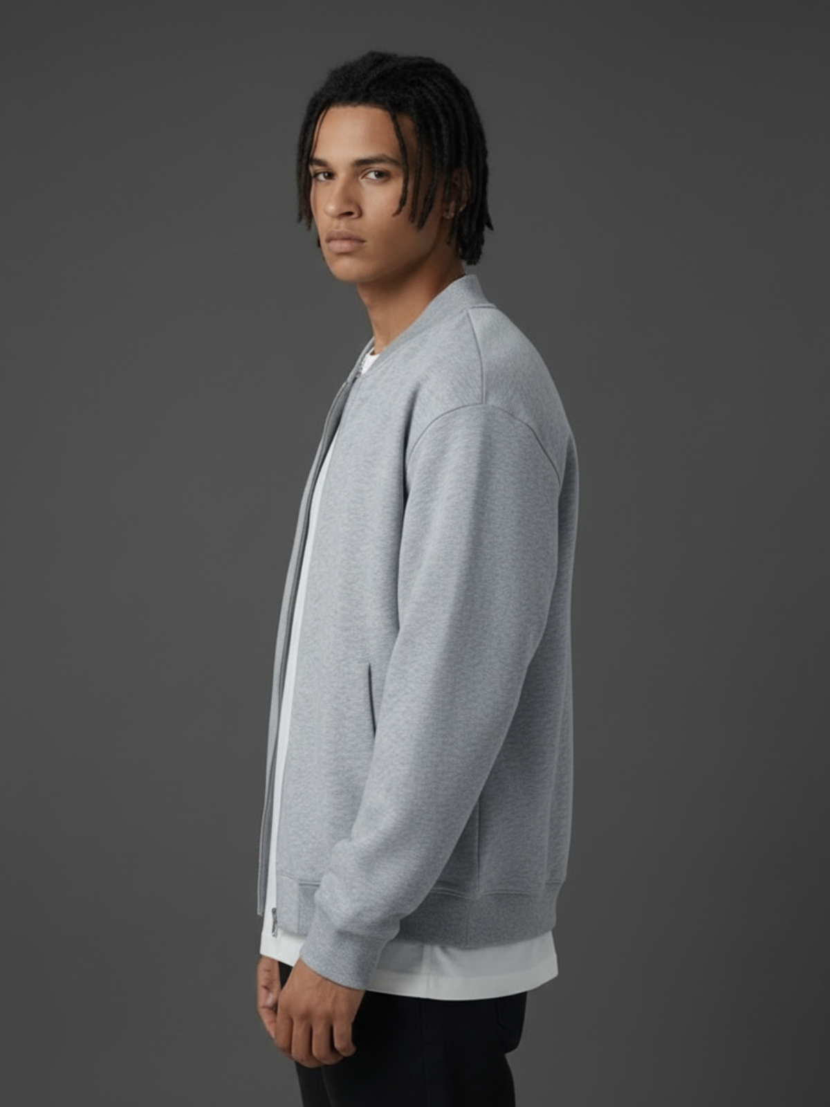 Apollo Moda  Apollo Grey Fleece Zip-Up Baseball Jacket – product view 5