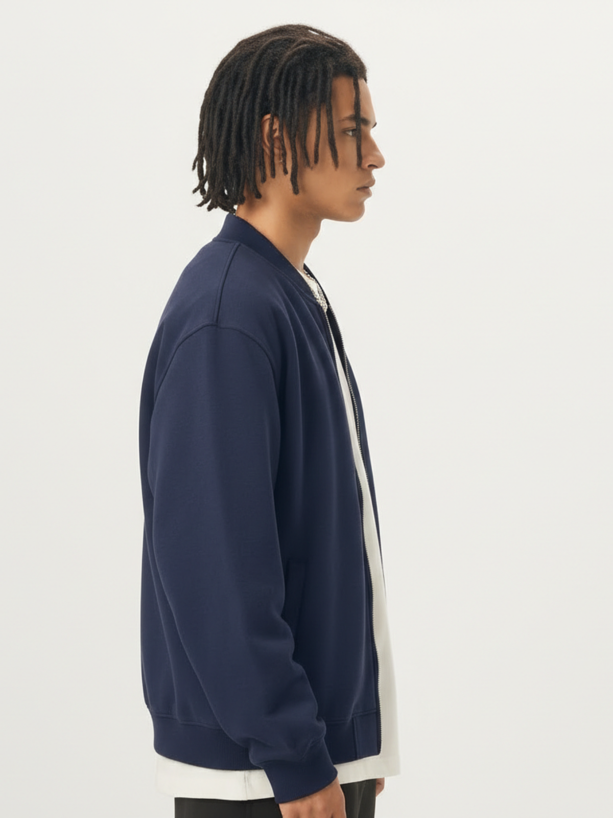 Apollo Moda  Apollo Navy Fleece Zip-Up Baseball Jacket – product view 5