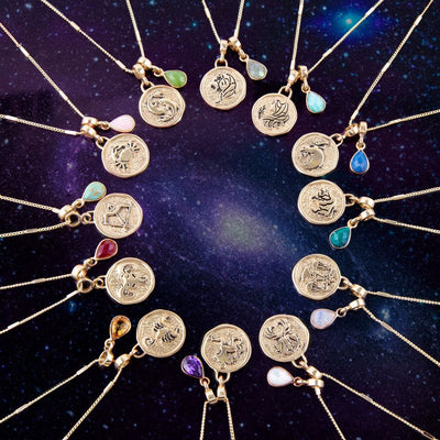 Aquarius - Zodiac Purple Amethyst Golden Charm Necklace