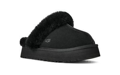UGG Disquette Womens Platform Slippers — Black Suede