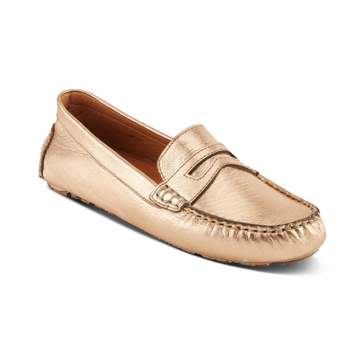 Spring Step Audette penny loafer in Rose Gold, front three-quarter view