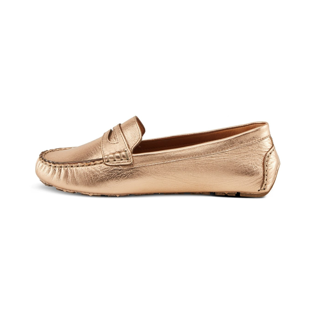 Spring Step Audette penny loafer in Rose Gold, left-facing side profile