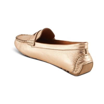 Spring Step Audette penny loafer in Rose Gold, rear three-quarter view