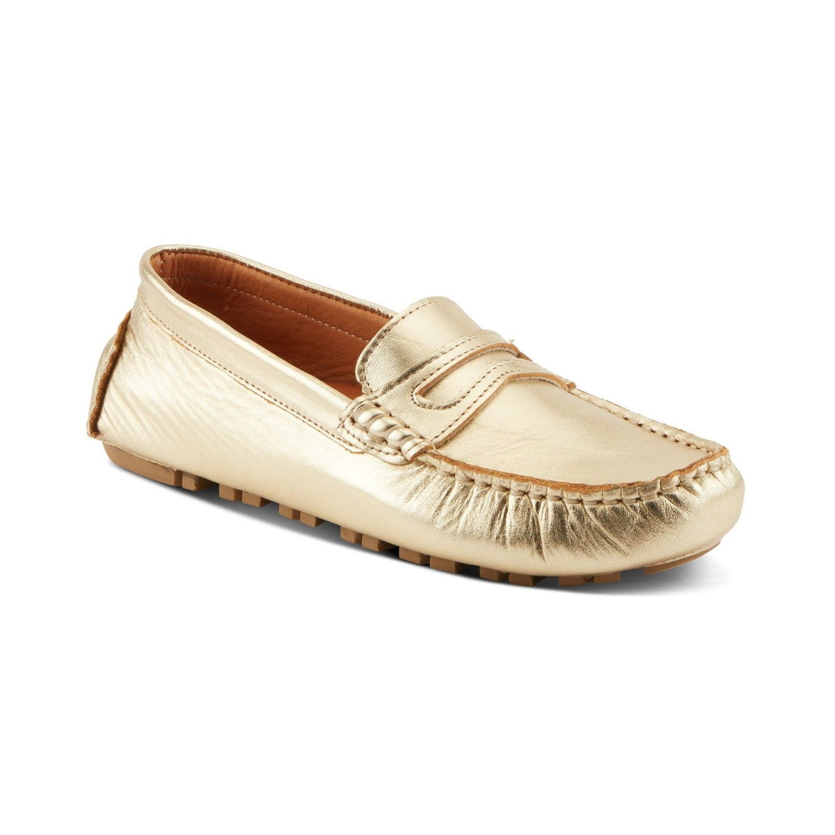Spring Step Audette penny loafer in Soft Gold, front three-quarter view
