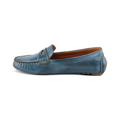 Spring Step Audette penny loafer in Blue, left-facing side profile