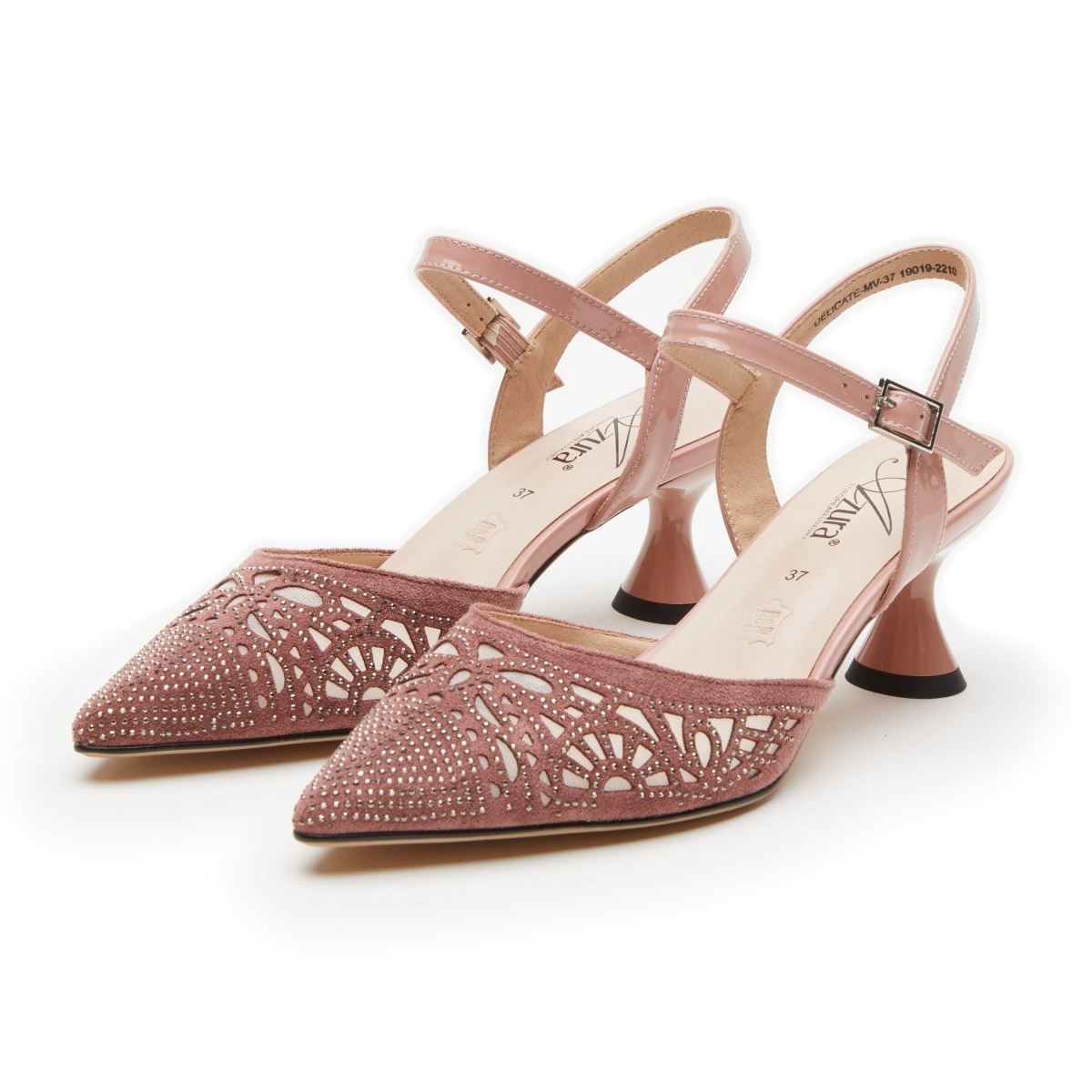 Azura Delicate Mauve heels, front three-quarter pair view