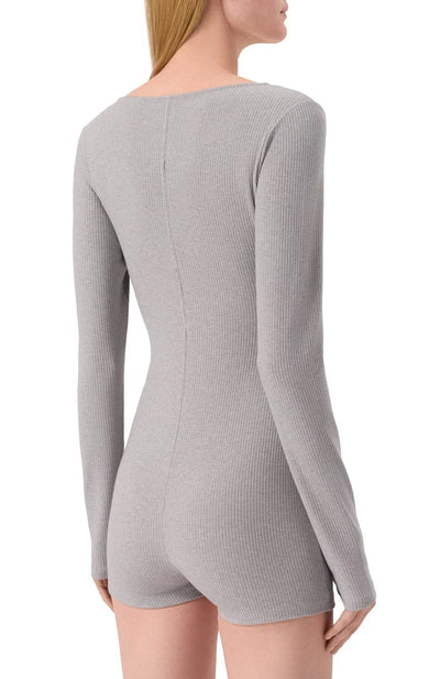 Alo Yoga Romper Rib 1 2 Zip Long Sleeve One Piece Women's Sneakers — Gray/Heather
