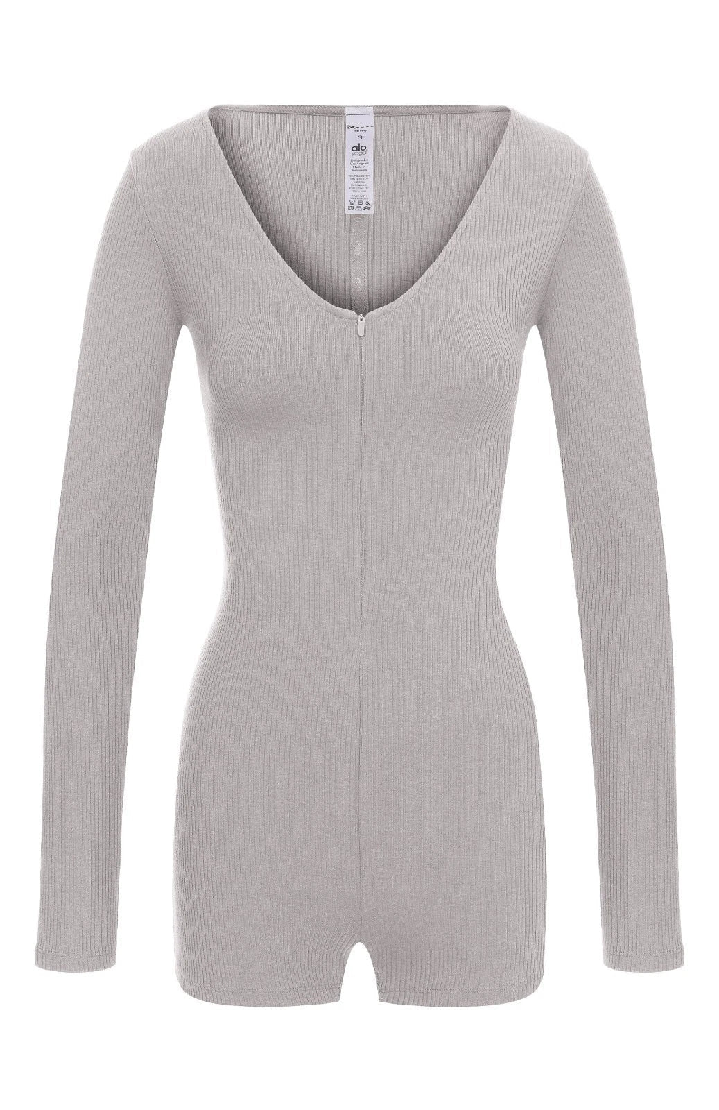 Alo Yoga Romper Rib 1 2 Zip Long Sleeve One Piece Women's Sneakers — Gray/Heather