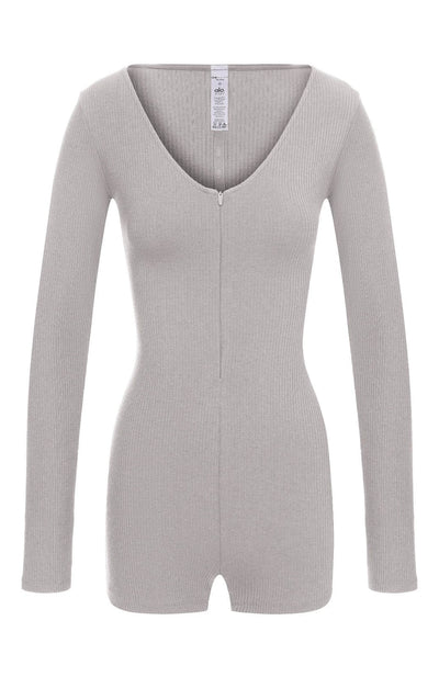 Alo Yoga Romper Rib 1 2 Zip Long Sleeve One Piece Women's Sneakers — Gray/Heather
