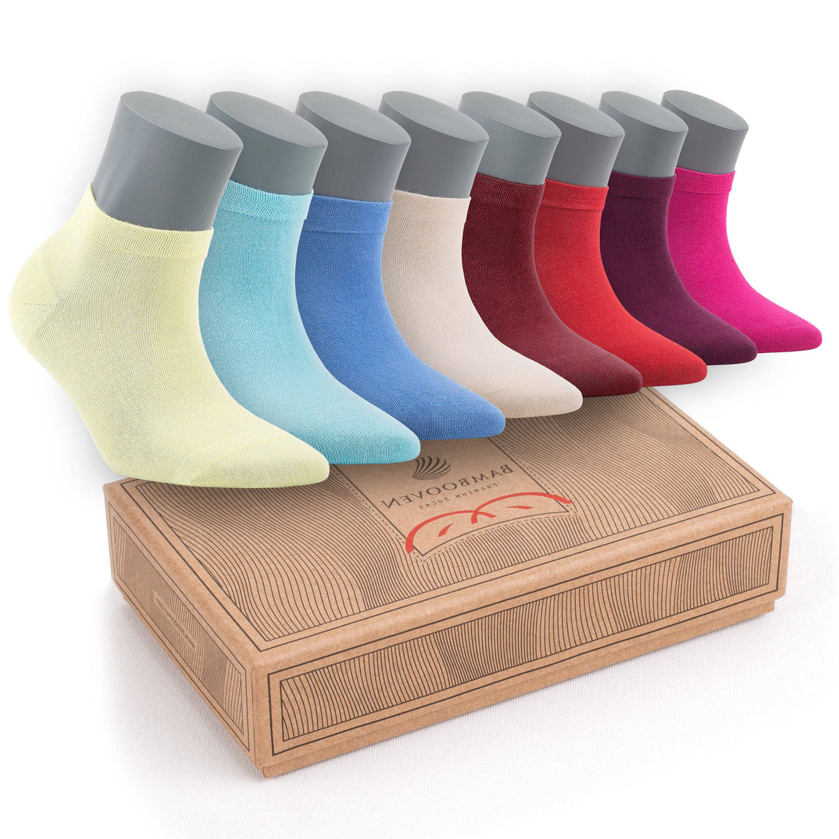 Women’s Bamboo Ankle Socks 8-Pack Gift Box, Bright Mix