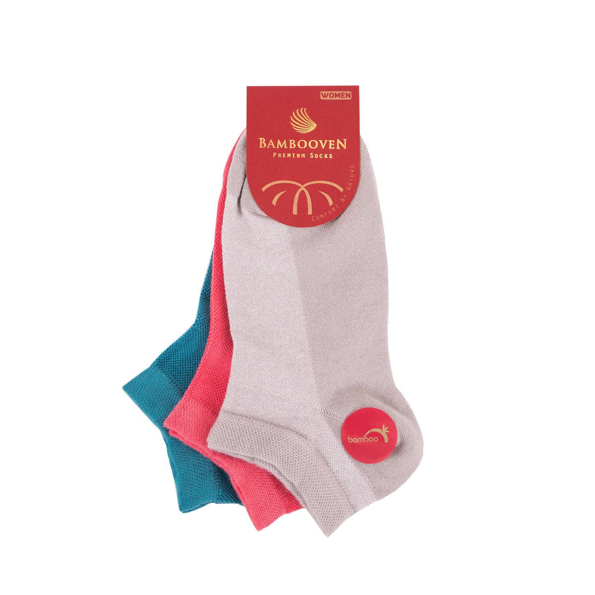 Women’s Bamboo Ankle Socks 3-Pack, Teal, Silver & Coral