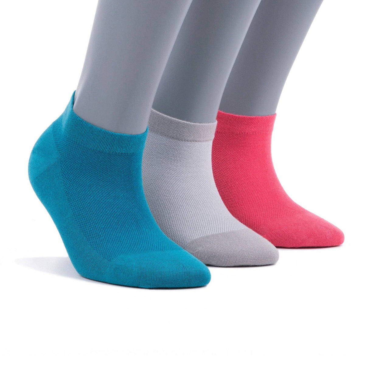 Women’s Bamboo Ankle Socks 3-Pack, Teal, Silver & Coral