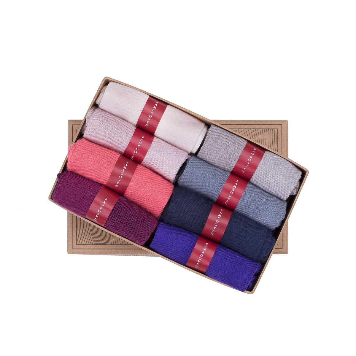 Women’s Bamboo Ankle Socks 8-Pack Gift Box, Berry & Navy