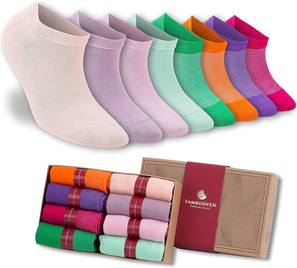 Women’s Bamboo Ankle Socks 8-Pack Gift Box, Pastels