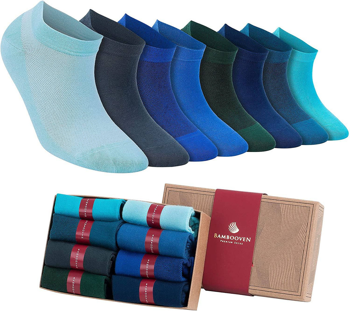 Women’s Bamboo Ankle Socks 8-Pack Gift Box, Ocean Blues