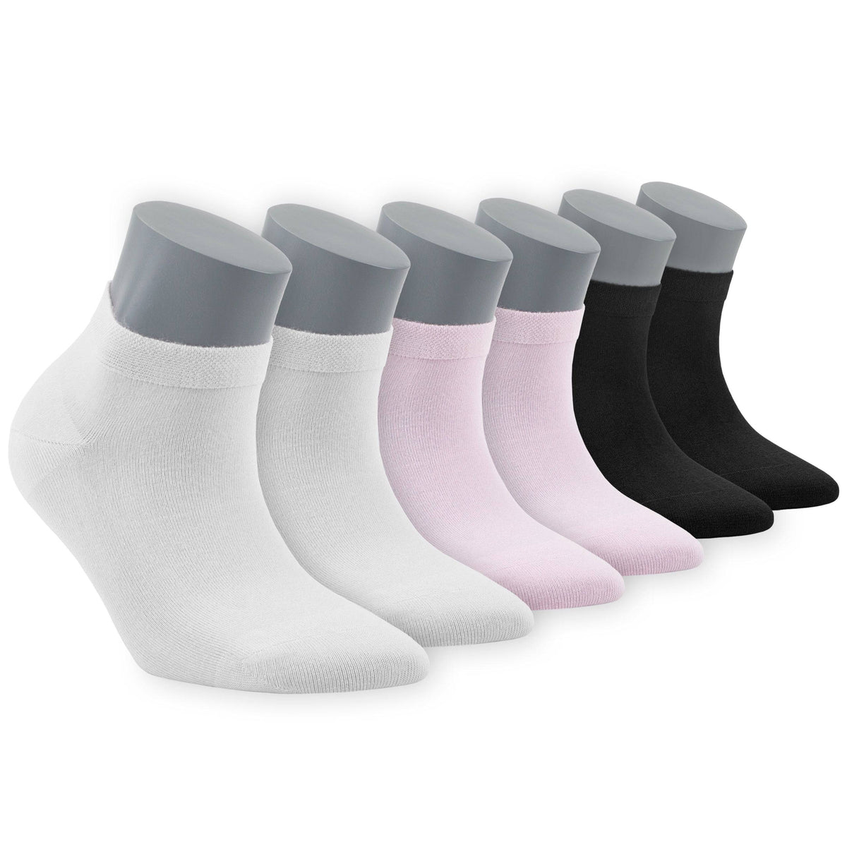 Women’s Bamboo Ankle Socks 6-Pack, White, Blush & Black
