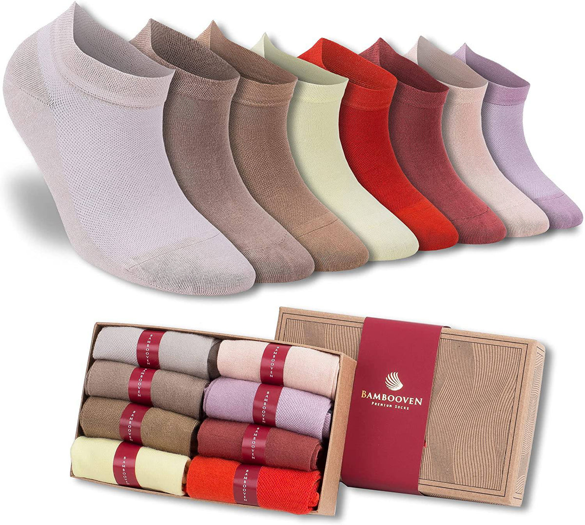 Women’s Bamboo Ankle Socks 8-Pack Gift Box, Warm Neutrals