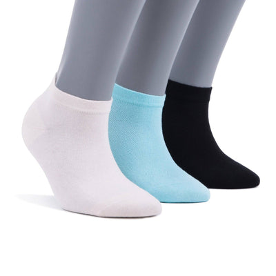Women’s Bamboo Ankle Socks 3-Pack, White, Sky Blue & Black