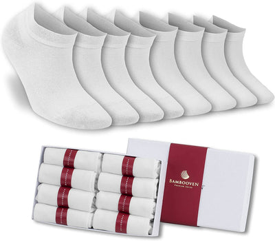 Women’s Bamboo Ankle Socks 8-Pack Gift Box, All White