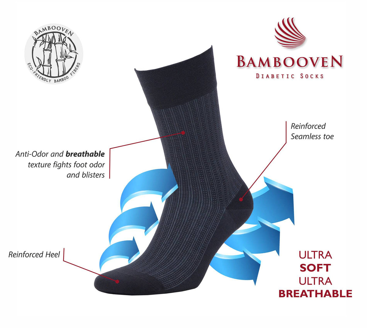 Men’s Bamboo Dress Socks 3-Pack, Ribbed, Slate & Navy