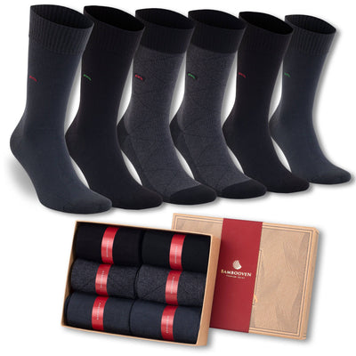 Men’s Bamboo Diabetic Dress Socks 6-Pack, Dark Tones